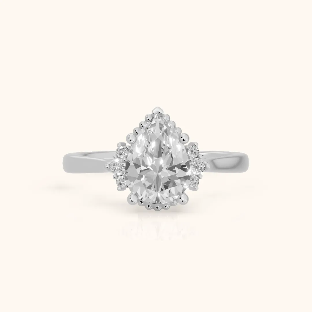 Paola Milgrain Pavé Pear Diamond Engagement Ring in White Gold — view 2