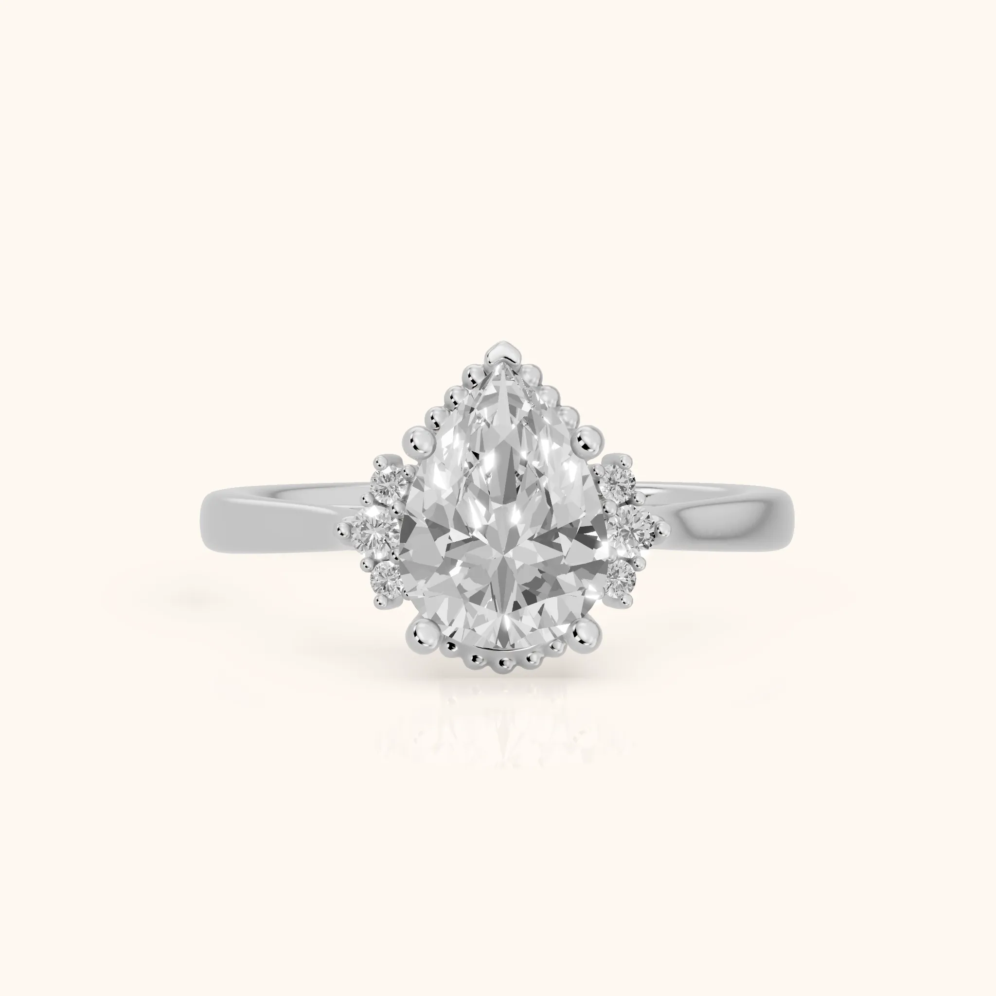 Paola Milgrain Pavé Pear Diamond Engagement Ring in White Gold — view 1