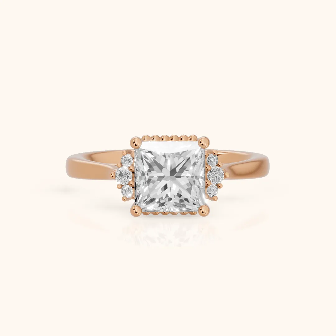 Paola Milgrain Pavé Princess Diamond Engagement Ring in Rose Gold — view 2