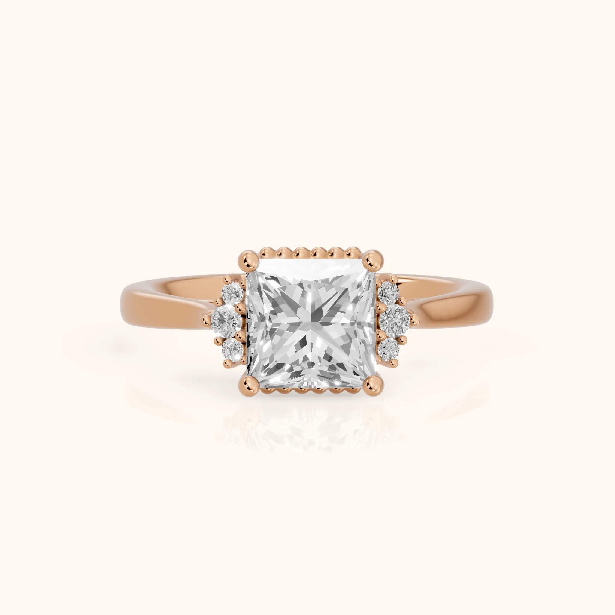 Paola Milgrain Pavé Princess Diamond Engagement Ring in Rose Gold — view 1