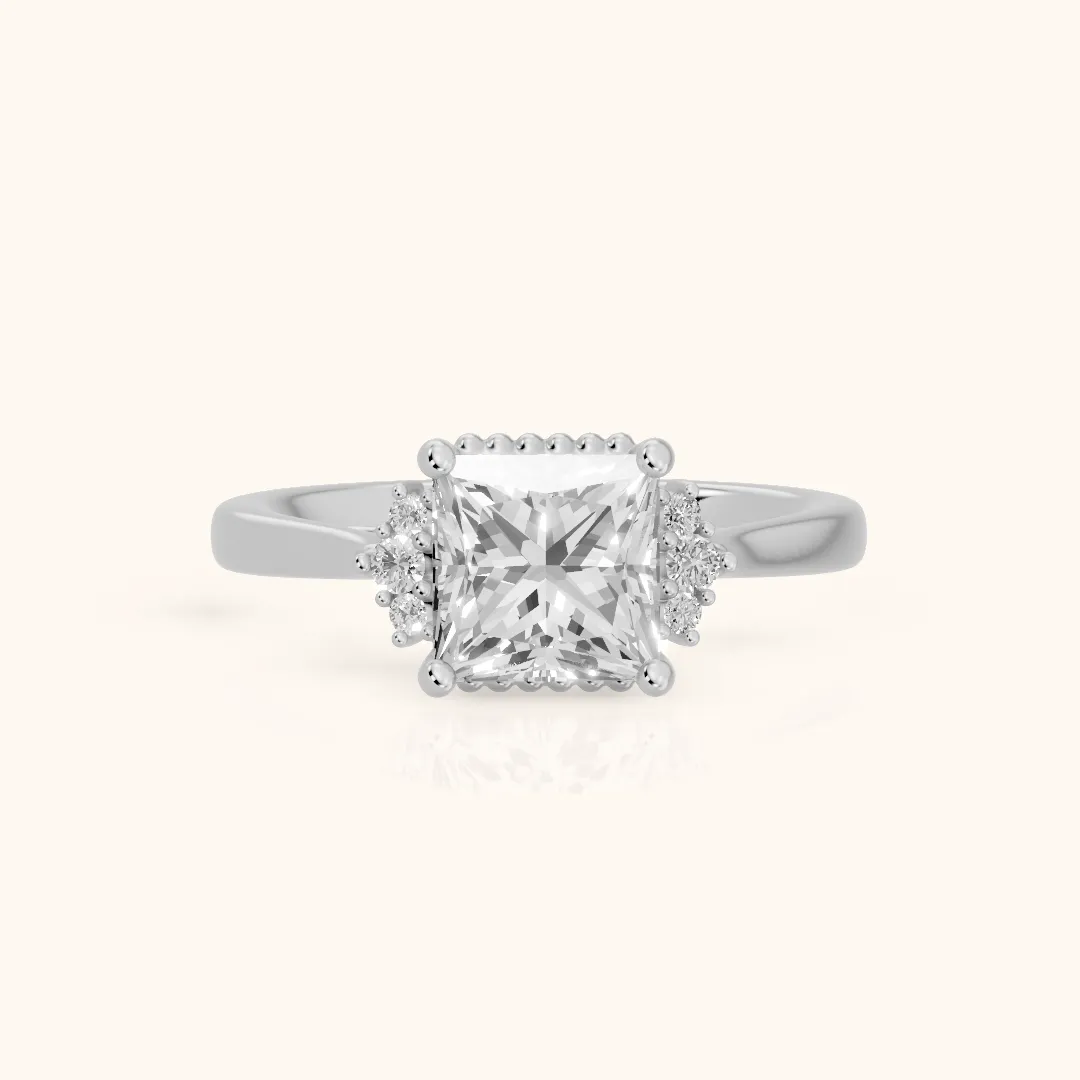 Paola Milgrain Pavé Princess Diamond Engagement Ring in White Gold — view 2