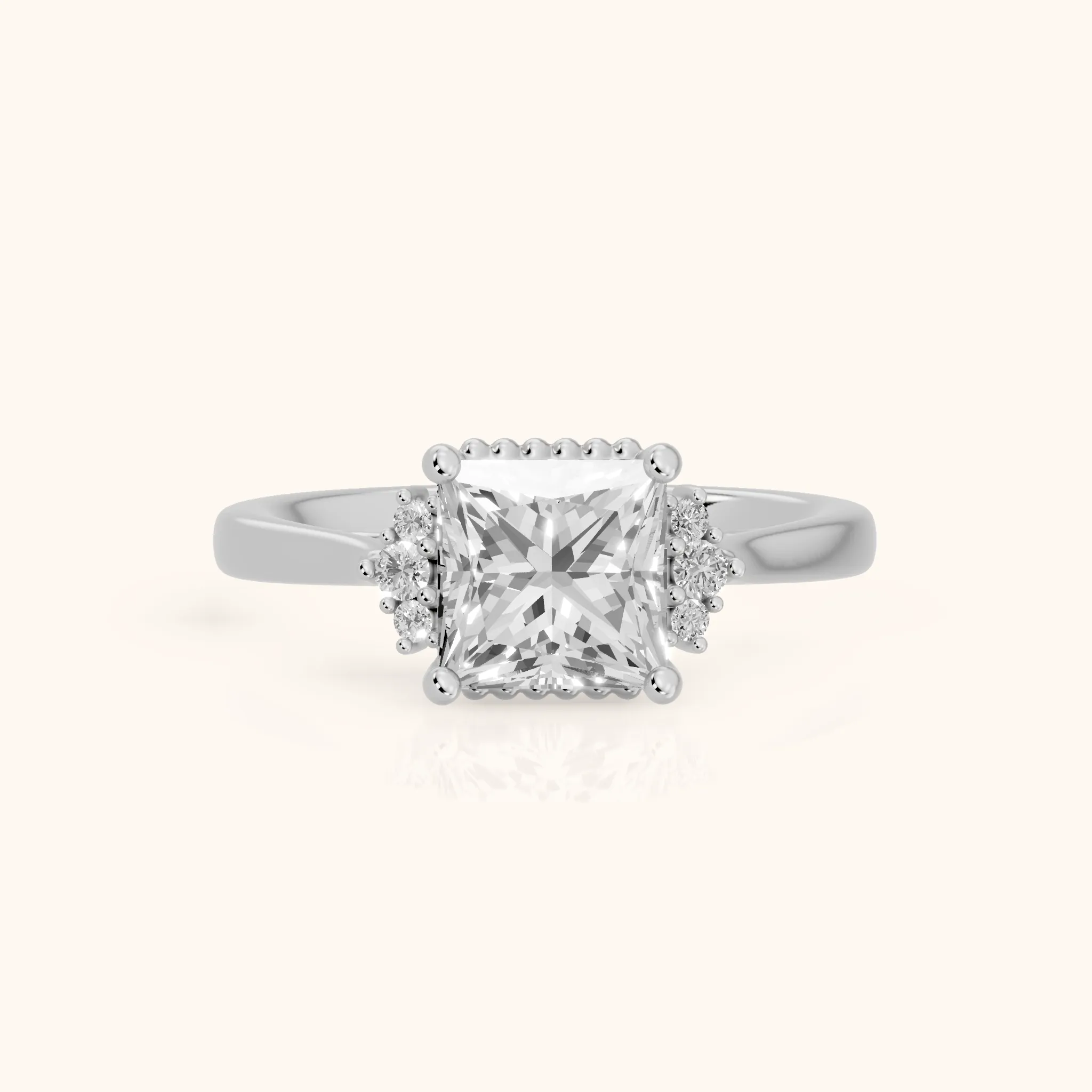 Paola Milgrain Pavé Princess Diamond Engagement Ring in White Gold — view 1