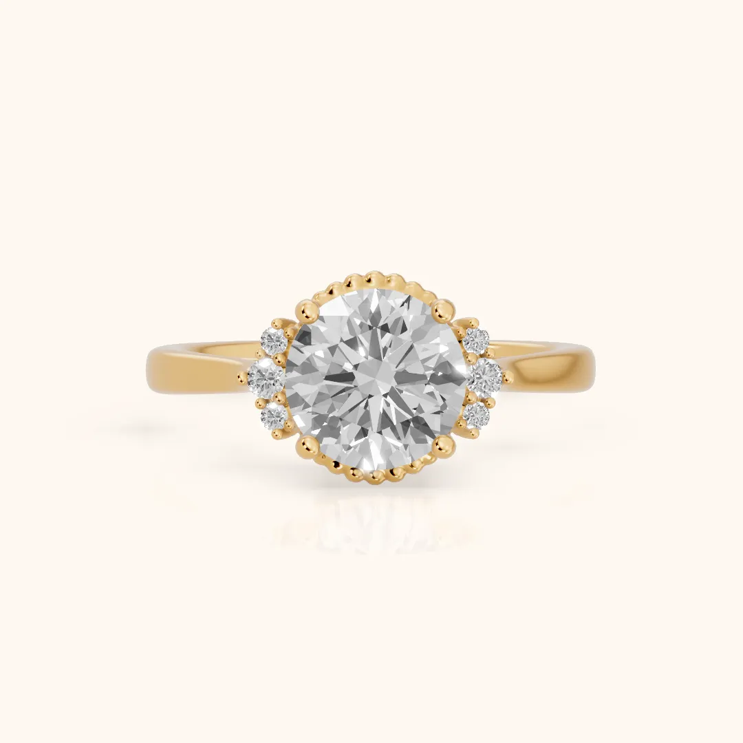 Paola Milgrain Pavé Round Diamond Engagement Ring in Yellow Gold — view 2