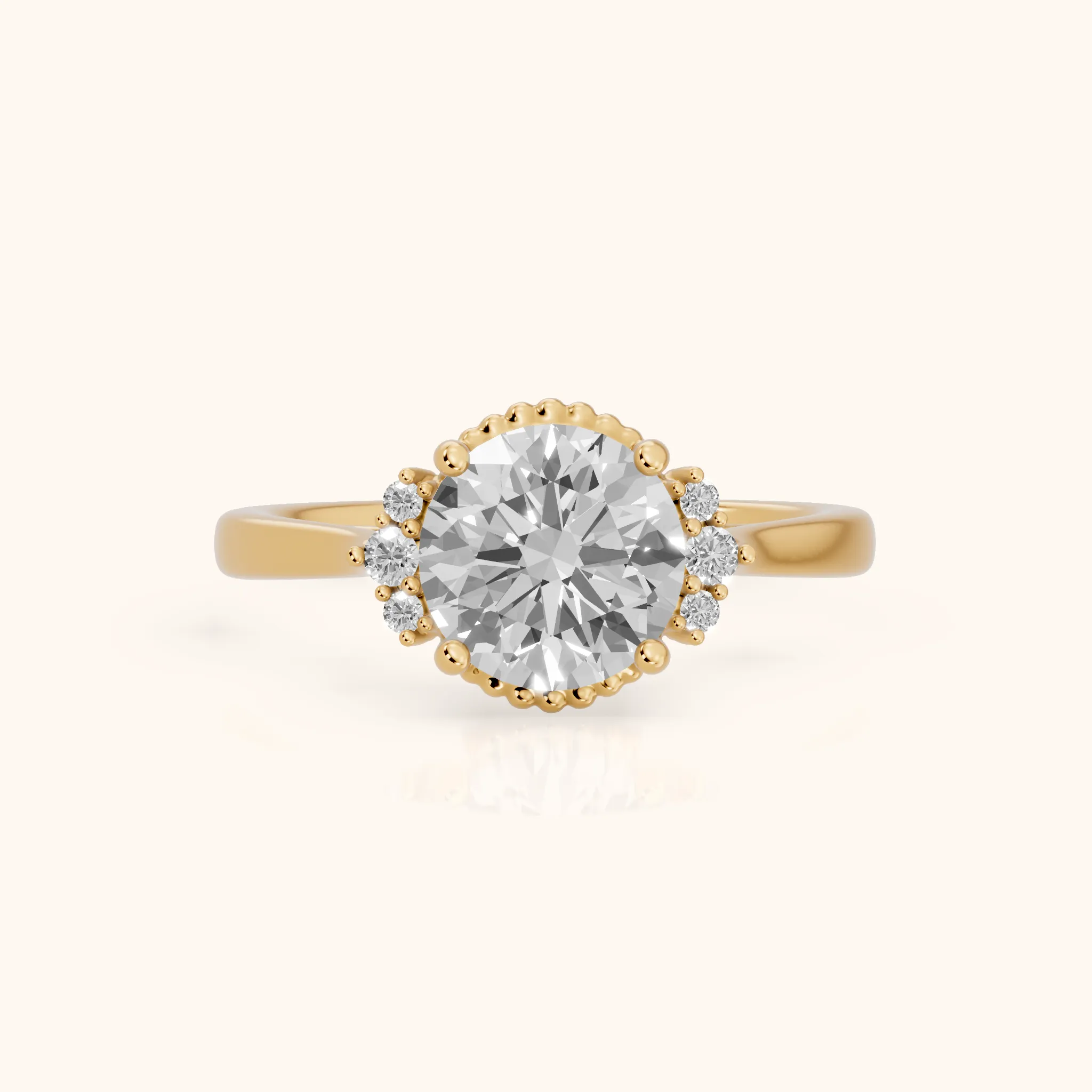 Paola Milgrain Pavé Round Diamond Engagement Ring in Yellow Gold — view 1