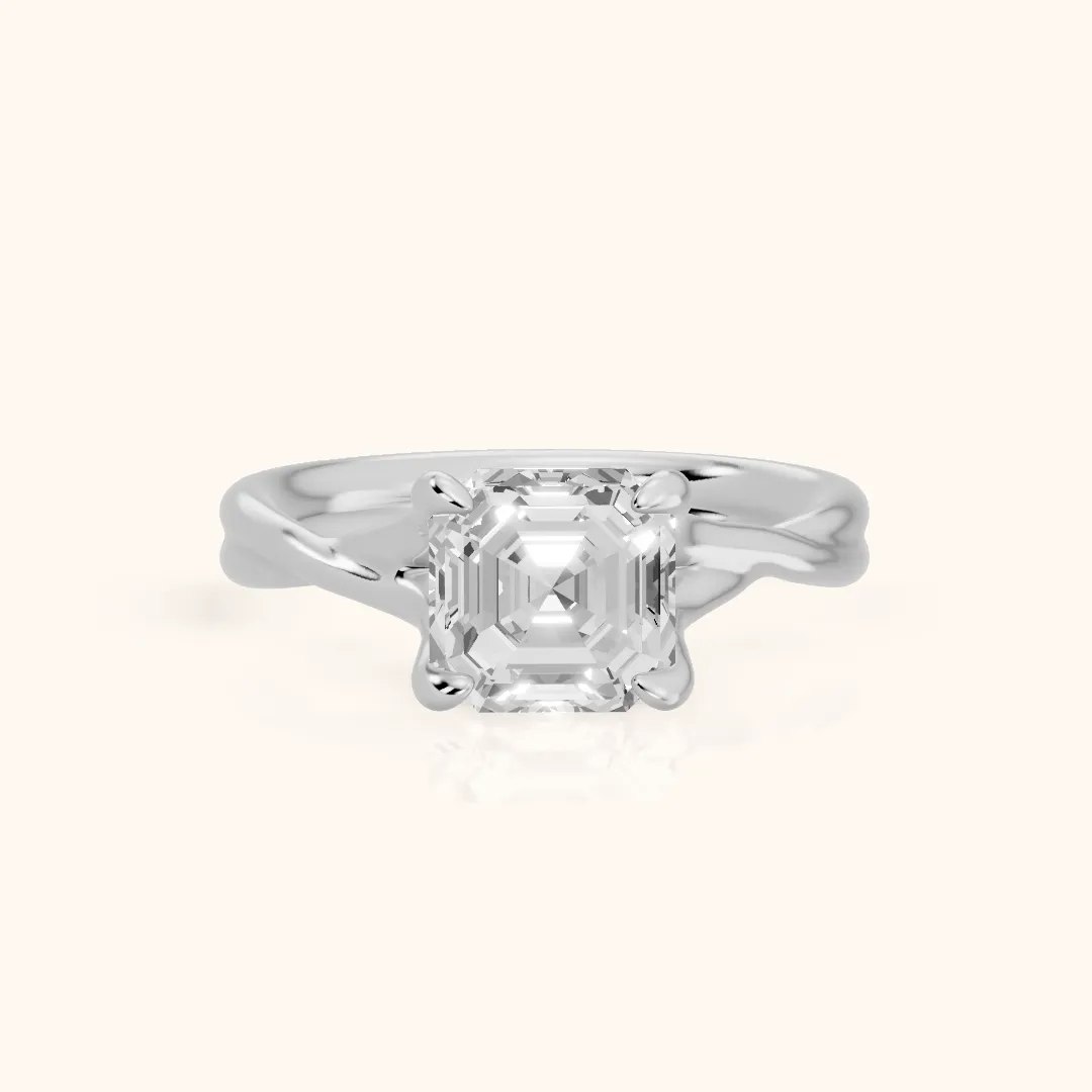 Rosa Twist Solitaire Asscher Diamond Engagement Ring in Silver — view 2