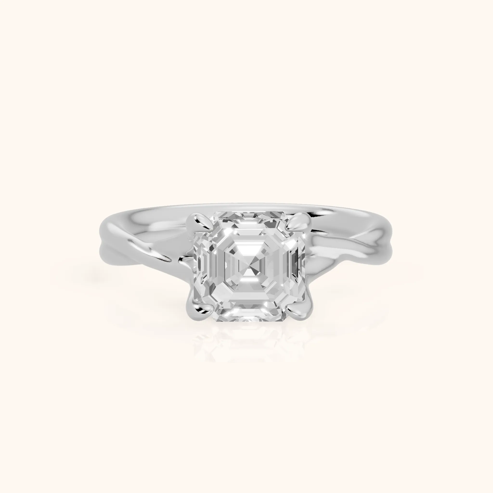 Rosa Twist Solitaire Asscher Diamond Engagement Ring in Silver — view 1