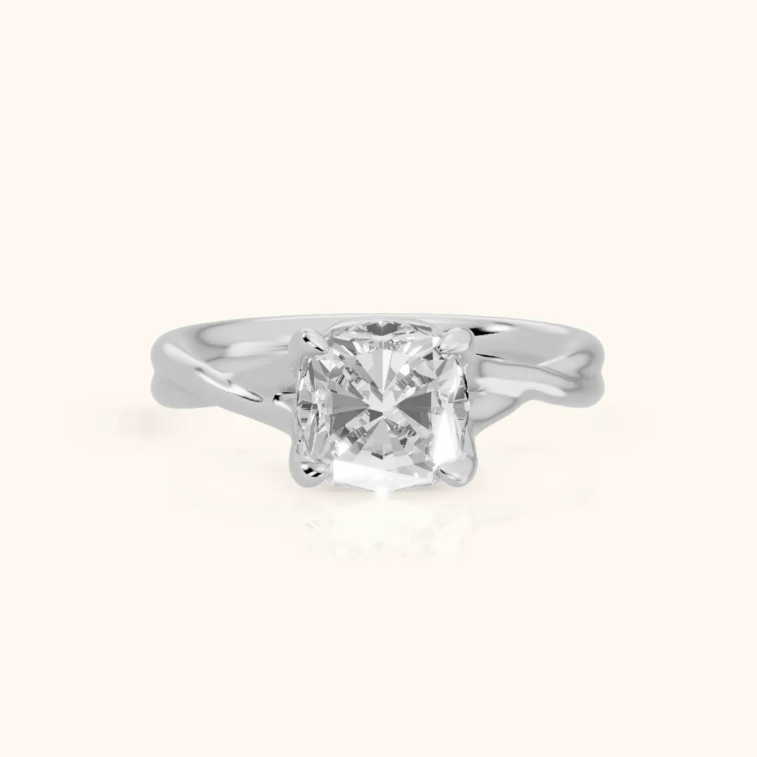 Rosa Twist Solitaire Cushion Diamond Engagement Ring in Silver — view 2