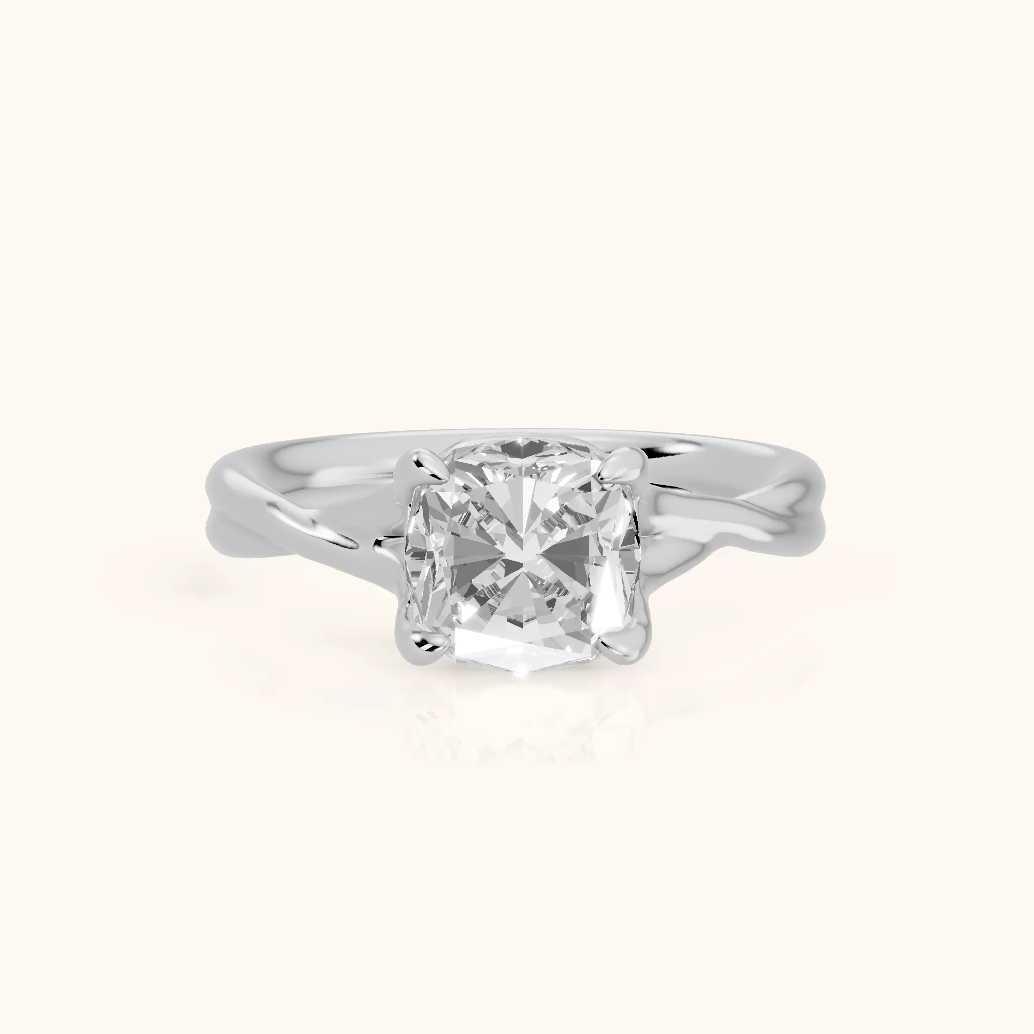 Rosa Twist Solitaire Cushion Diamond Engagement Ring in Silver — view 1