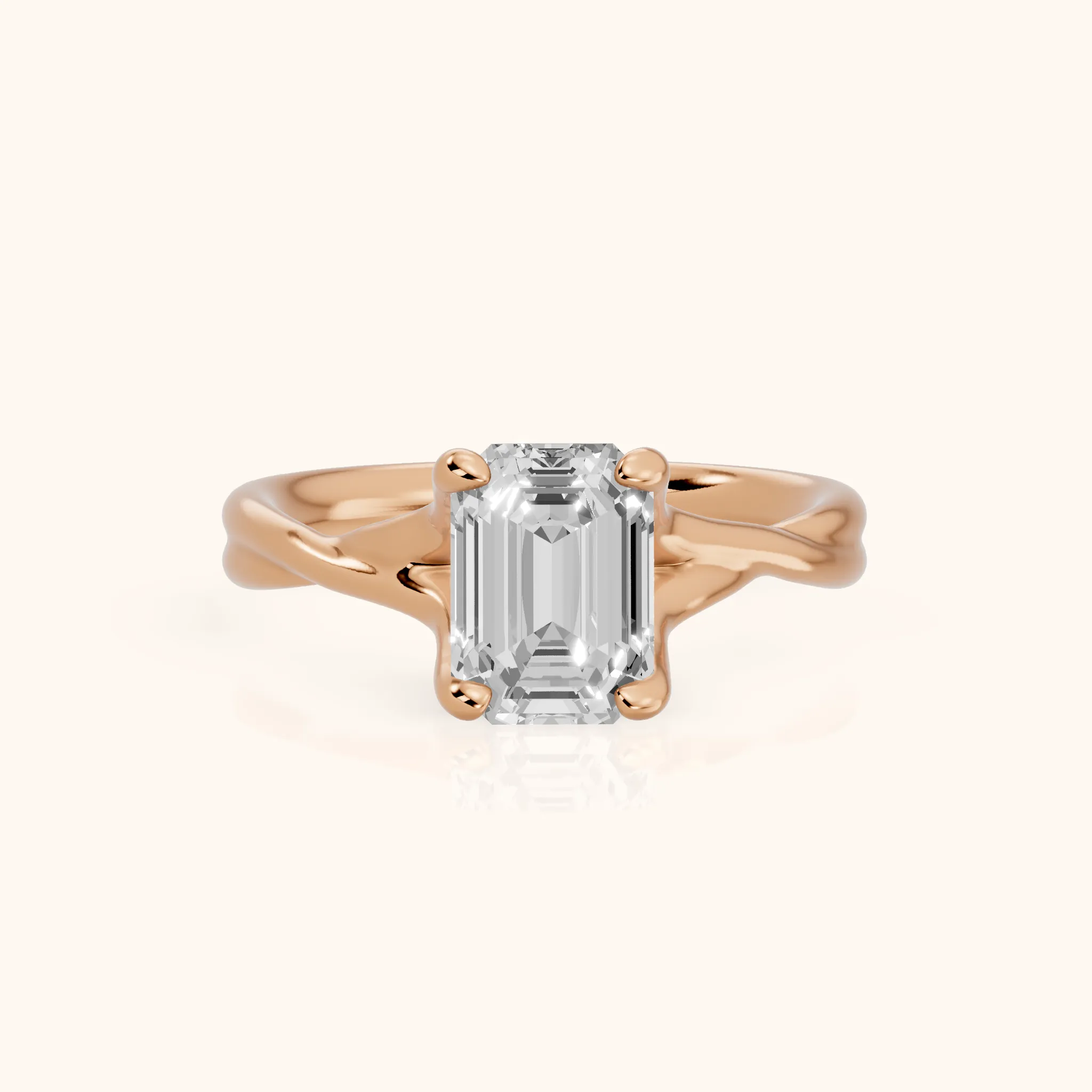 Rosa Twist Solitaire Emerald Diamond Engagement Ring in Rose Gold — view 1