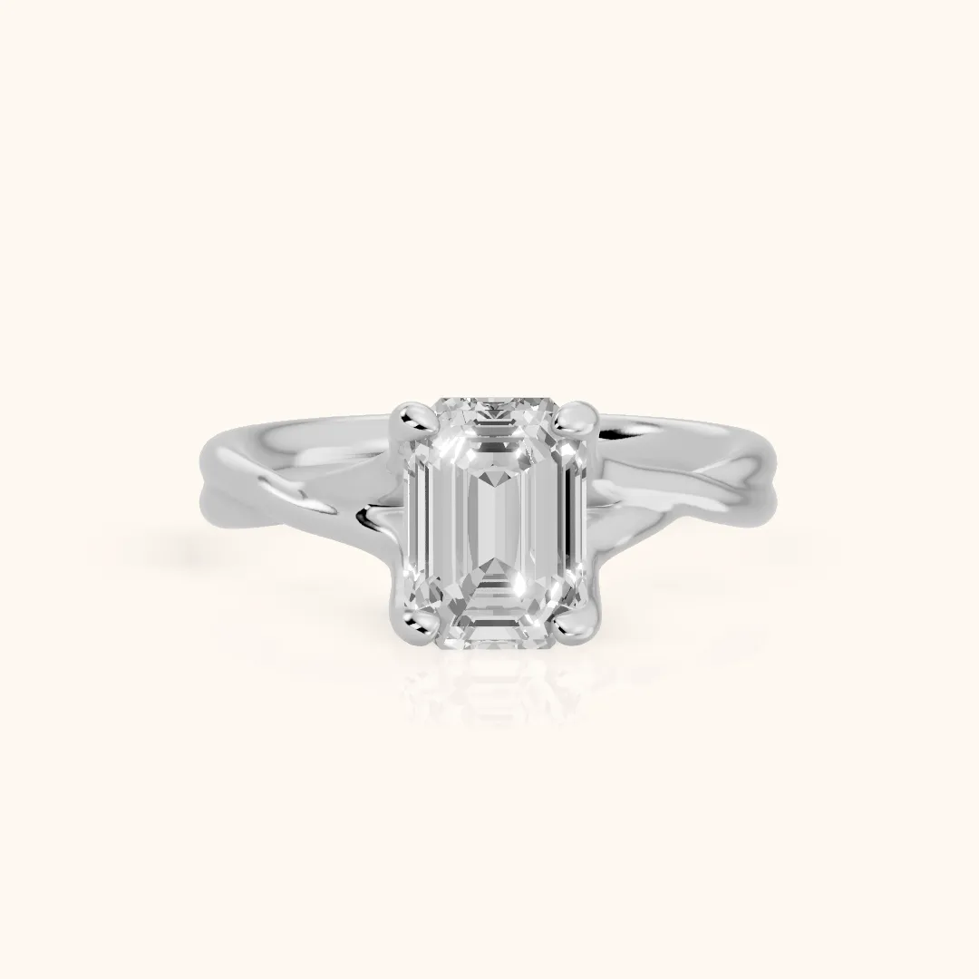 Rosa Twist Solitaire Emerald Diamond Engagement Ring in Platinum — view 2
