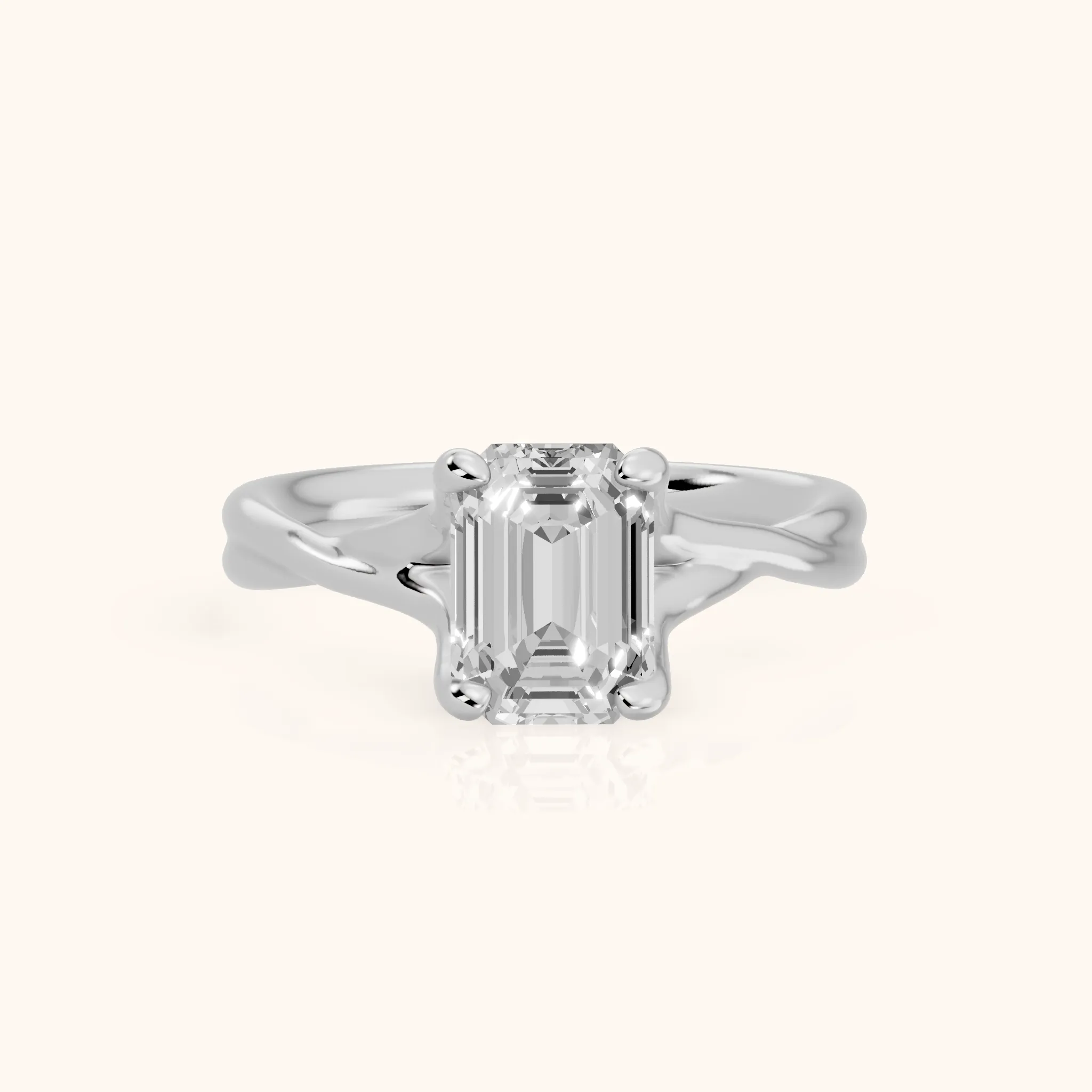 Rosa Twist Solitaire Emerald Diamond Engagement Ring in Platinum — view 1