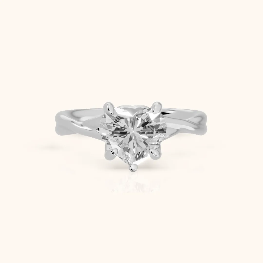 Rosa Twist Solitaire Heart Diamond Engagement Ring in White Gold — view 2