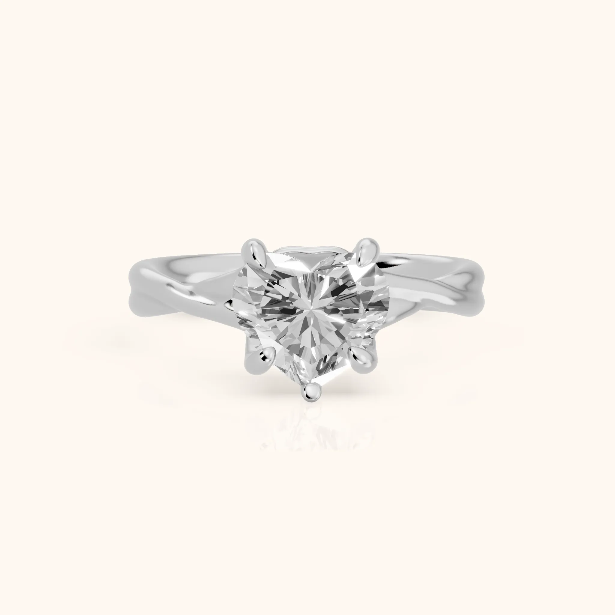Rosa Twist Solitaire Heart Diamond Engagement Ring in White Gold — view 1