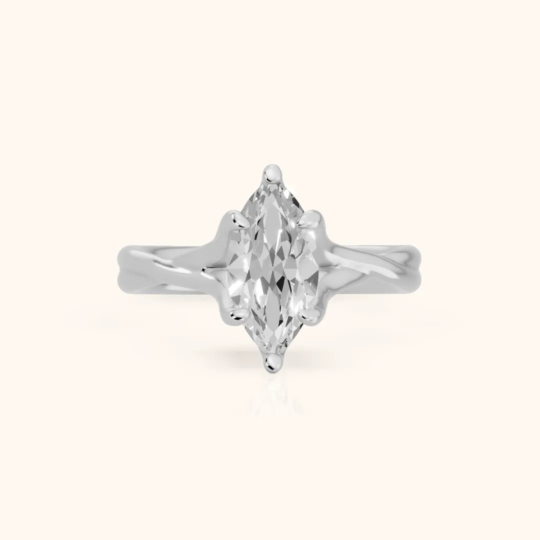 Rosa Twist Solitaire Marquise Diamond Engagement Ring in Platinum — view 2
