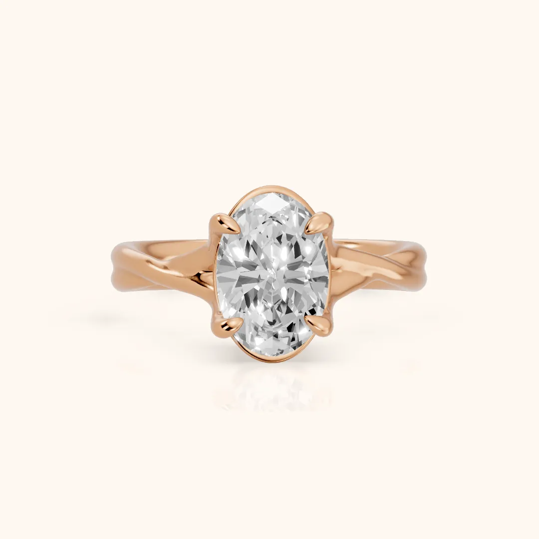 Rosa Twist Solitaire Oval Diamond Engagement Ring in Rose Gold — view 2