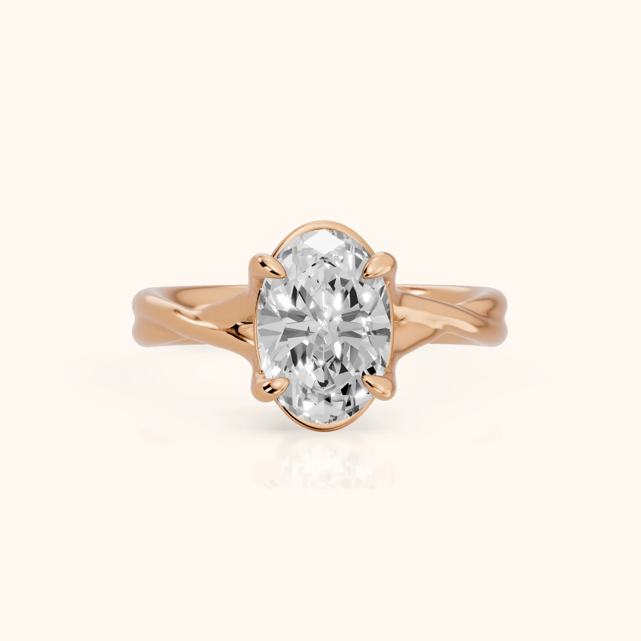 Rosa Twist Solitaire Oval Diamond Engagement Ring in Rose Gold — view 1