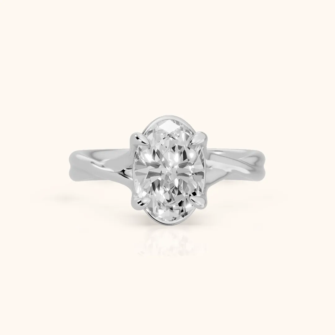 Rosa Twist Solitaire Oval Diamond Engagement Ring in Silver — view 2