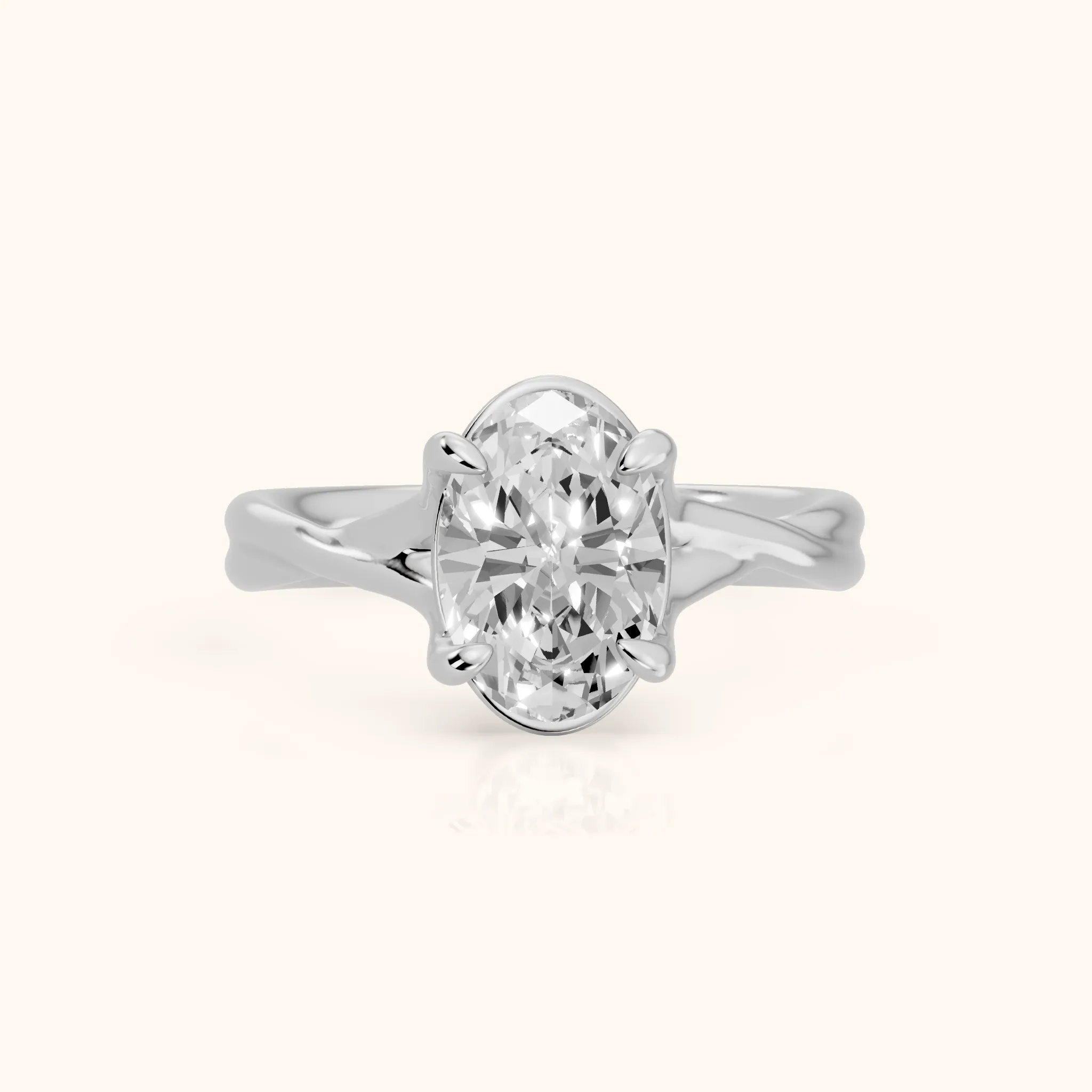 Rosa Twist Solitaire Oval Diamond Engagement Ring in Silver — view 1