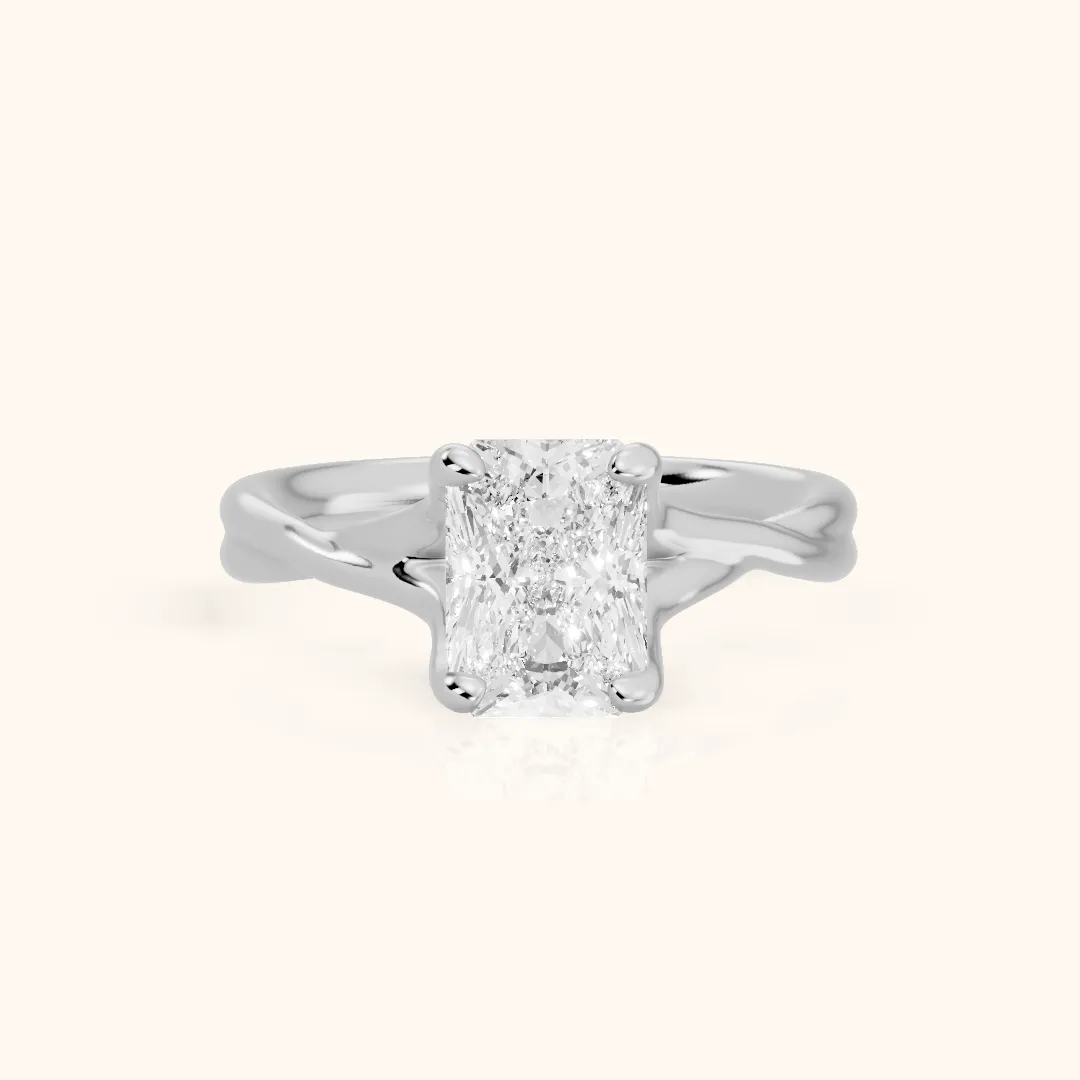 Rosa Twist Solitaire Radiant Diamond Engagement Ring in Silver — view 2