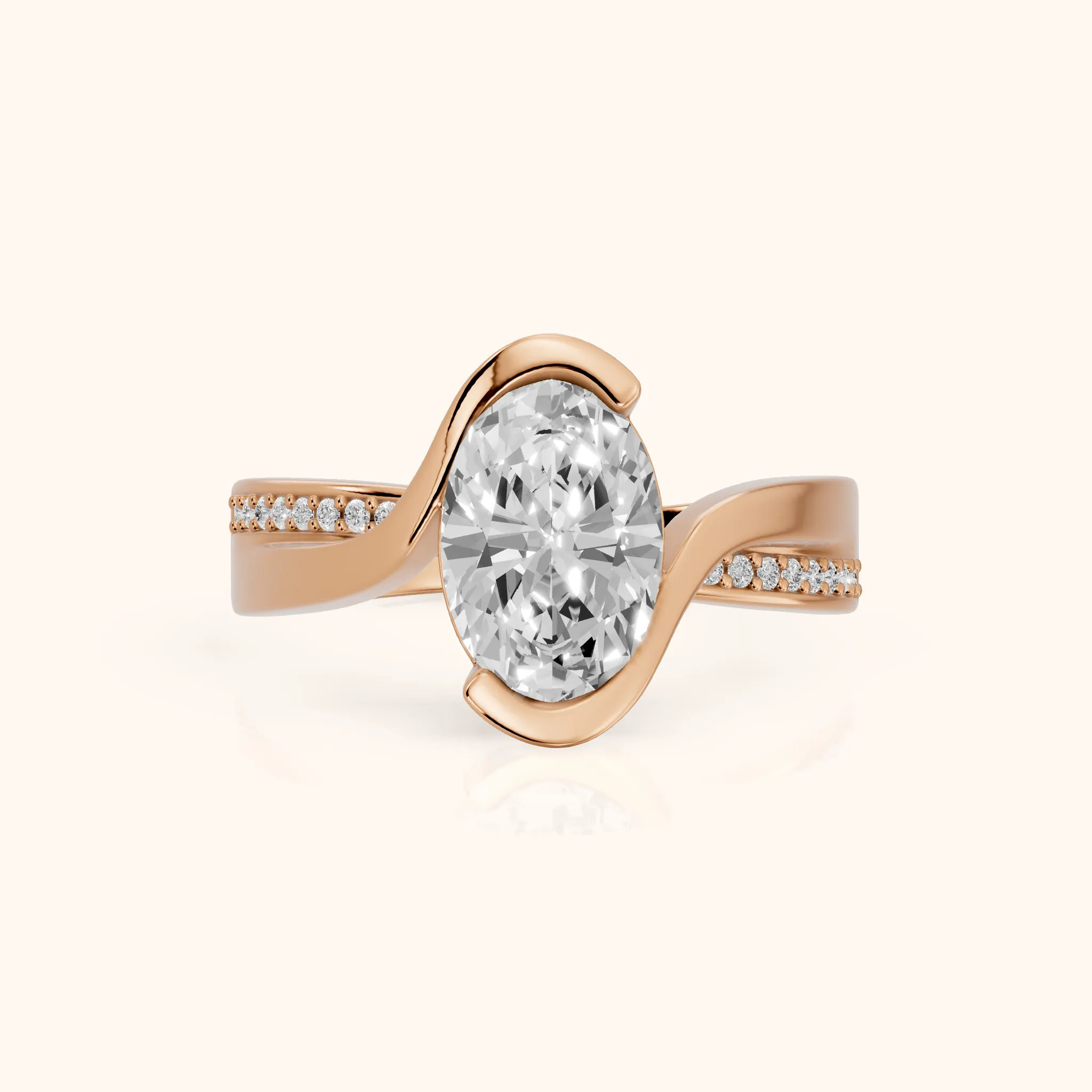 Solene Half Bezel Bypass Oval Diamond Engagement Ring in Rose Gold — view 1