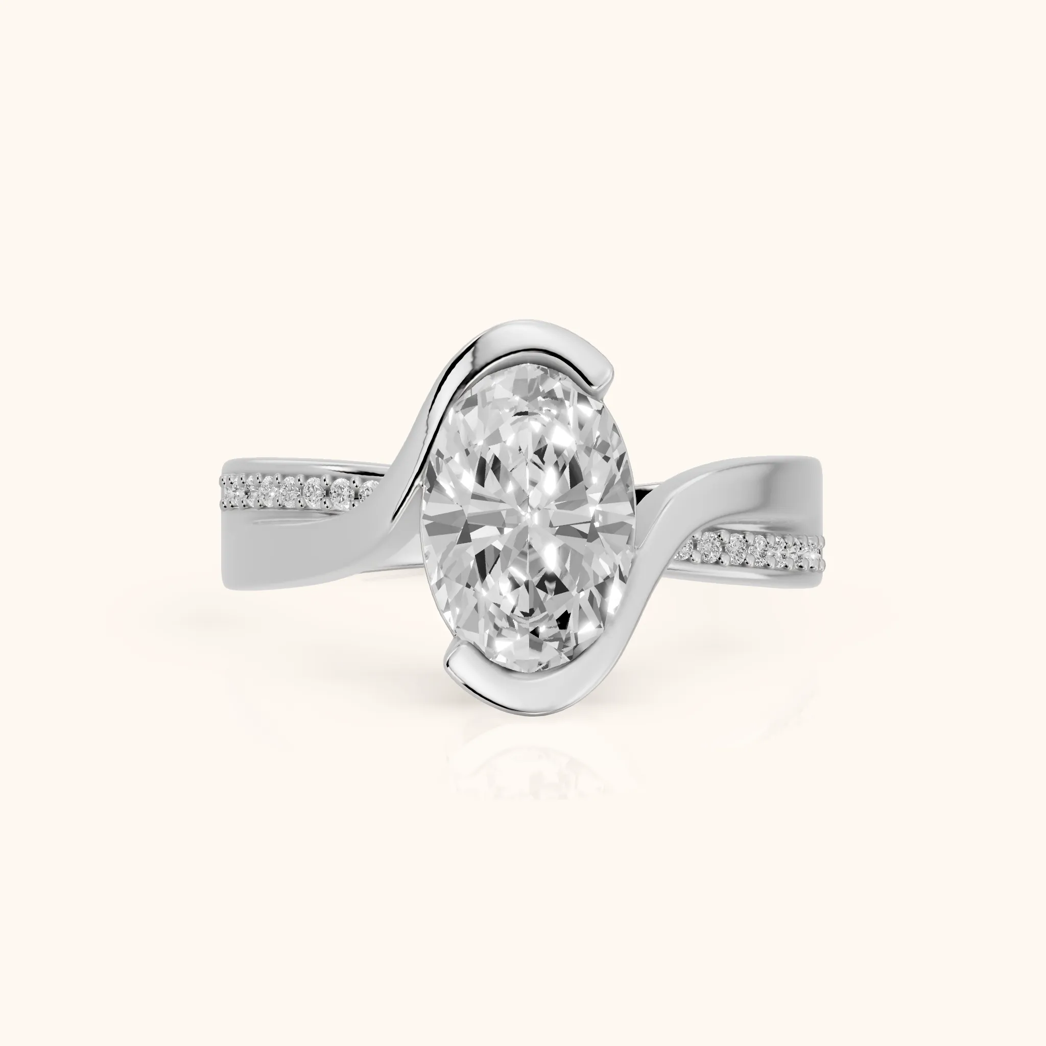 Solene Half Bezel Bypass Oval Diamond Engagement Ring in White Gold — view 1