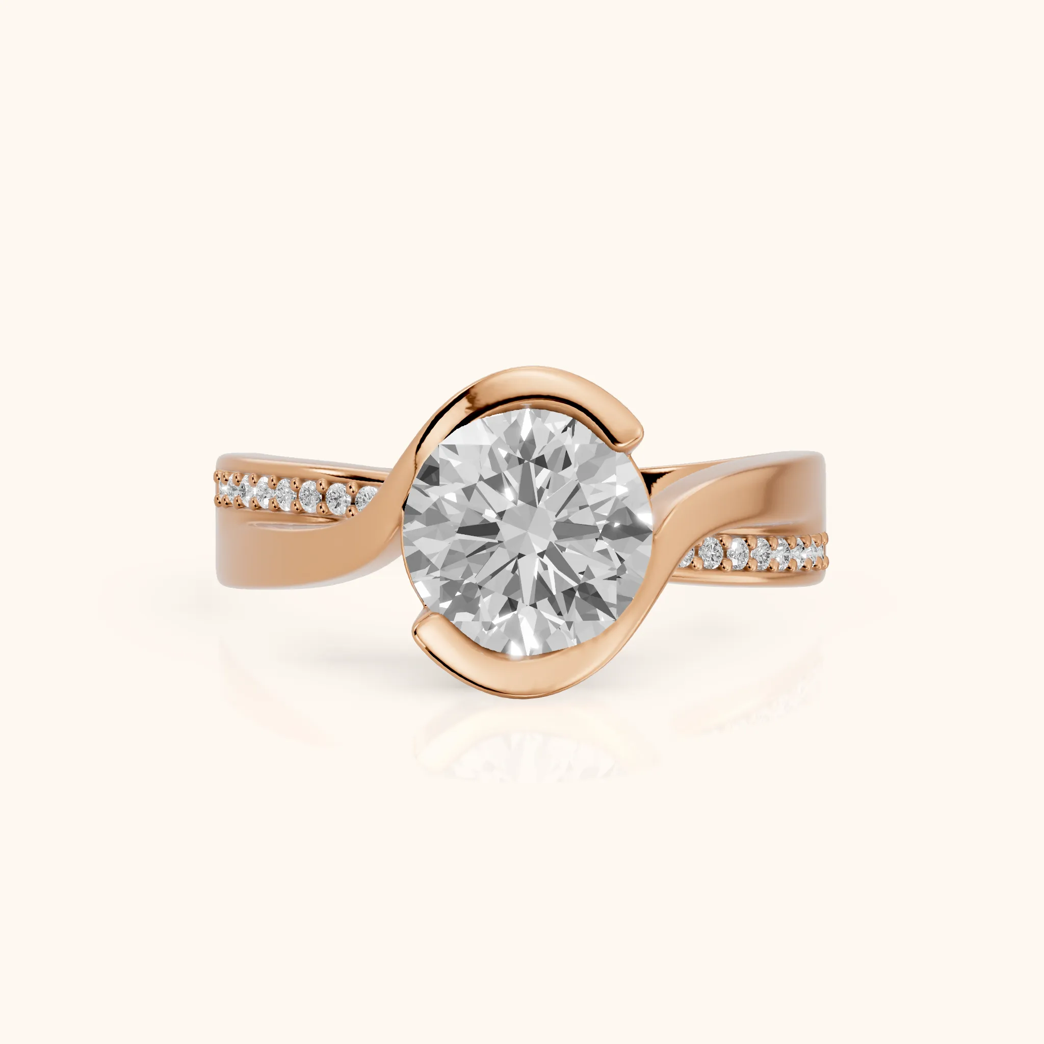 Solene Half Bezel Bypass Round Diamond Engagement Ring in Rose Gold — view 1