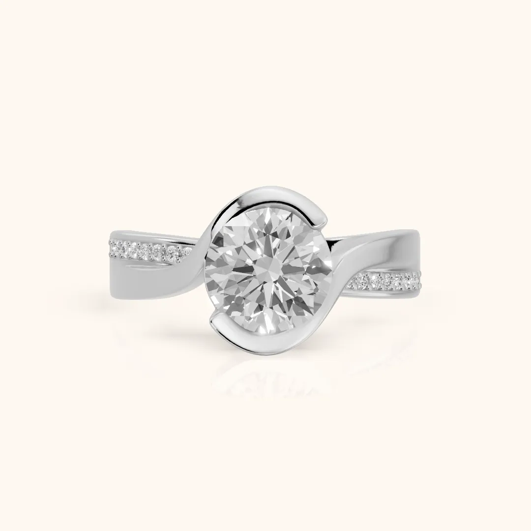 Solene Half Bezel Bypass Round Diamond Engagement Ring in Silver — view 2