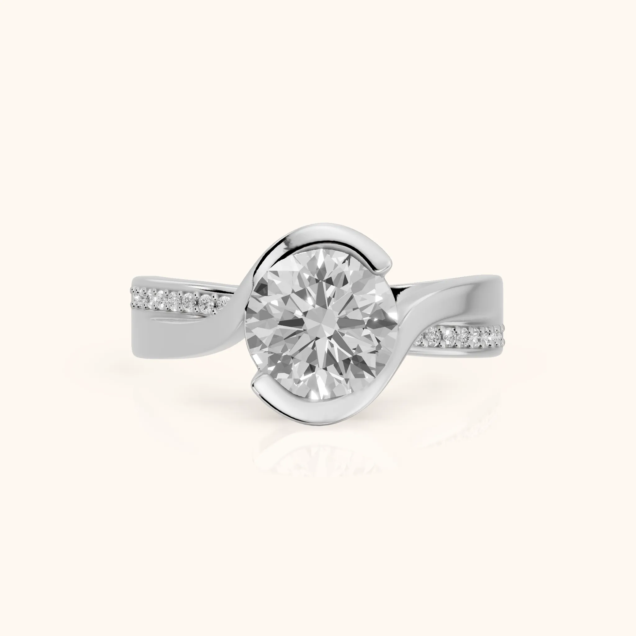 Solene Half Bezel Bypass Round Diamond Engagement Ring in Silver — view 1