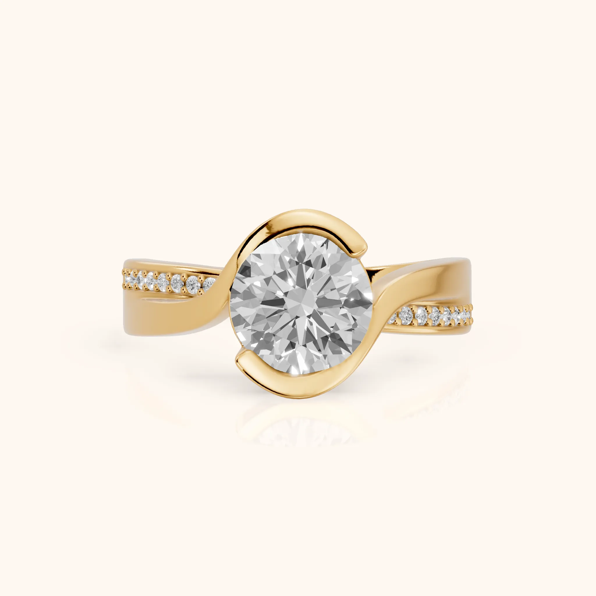 Solene Half Bezel Bypass Round Diamond Engagement Ring in Yellow Gold — view 1