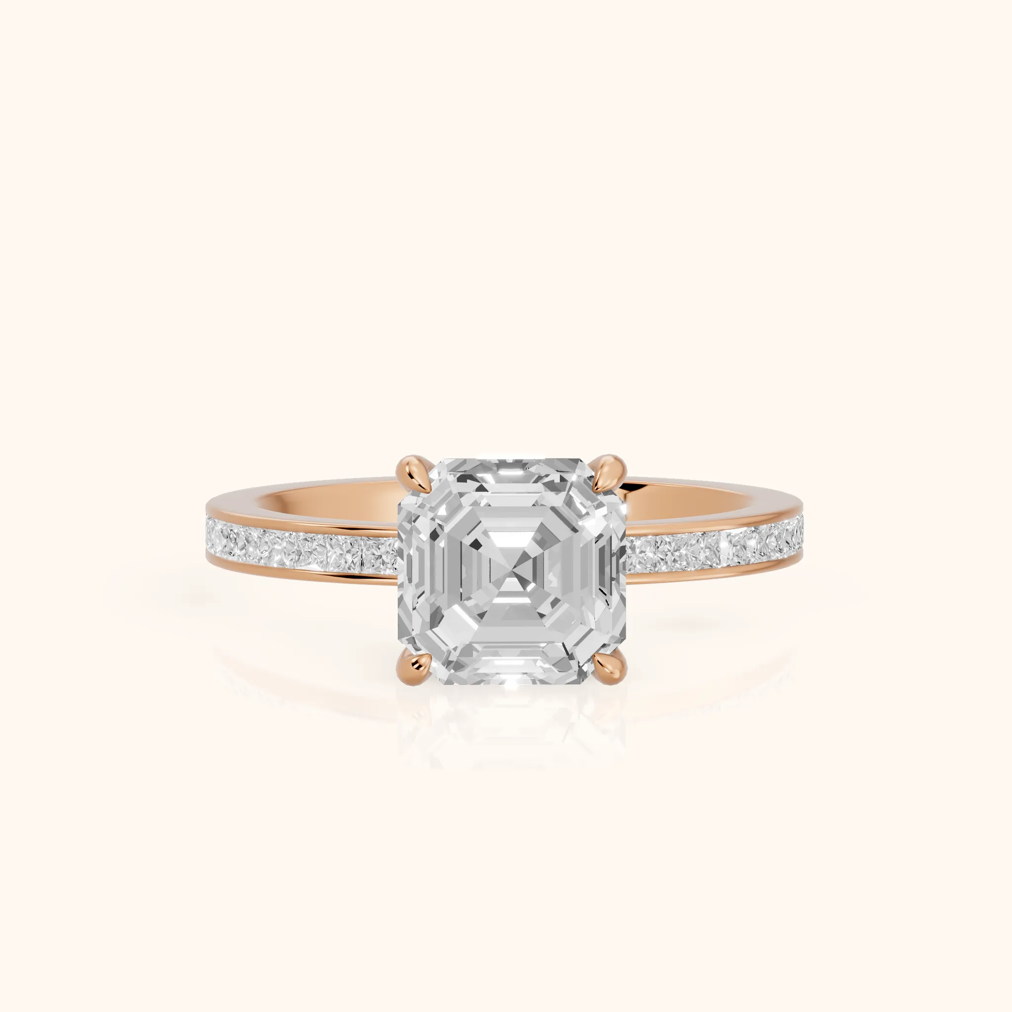 Freja Channel Set Asscher Diamond Engagement Ring in Rose Gold — view 1
