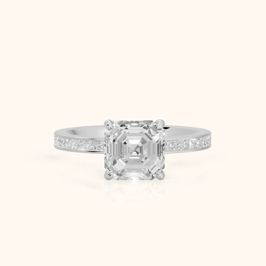 Freja Channel Set Asscher Diamond Engagement Ring in White Gold — view 2