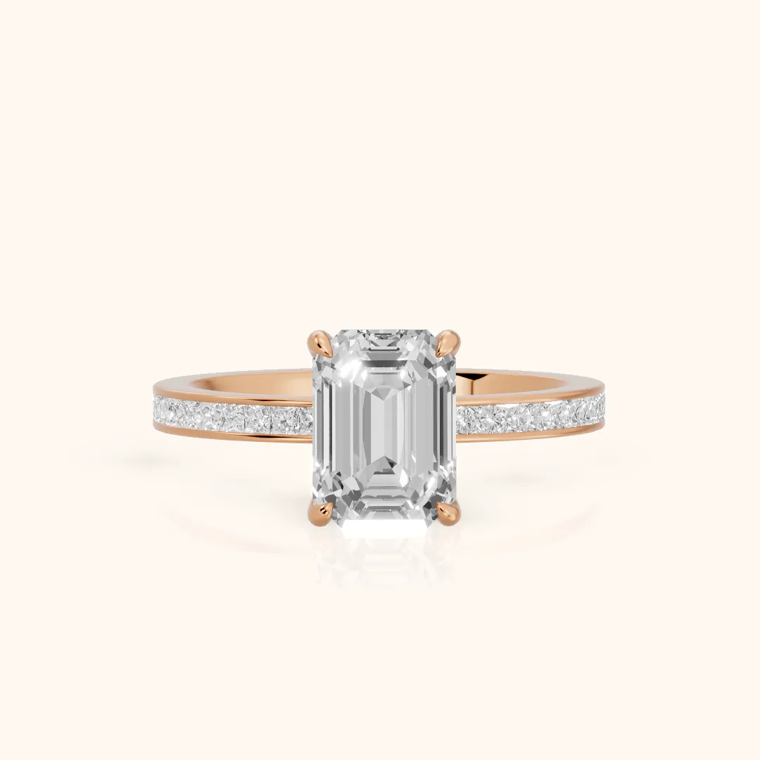 Freja Channel Set Emerald Diamond Engagement Ring in Rose Gold — view 2