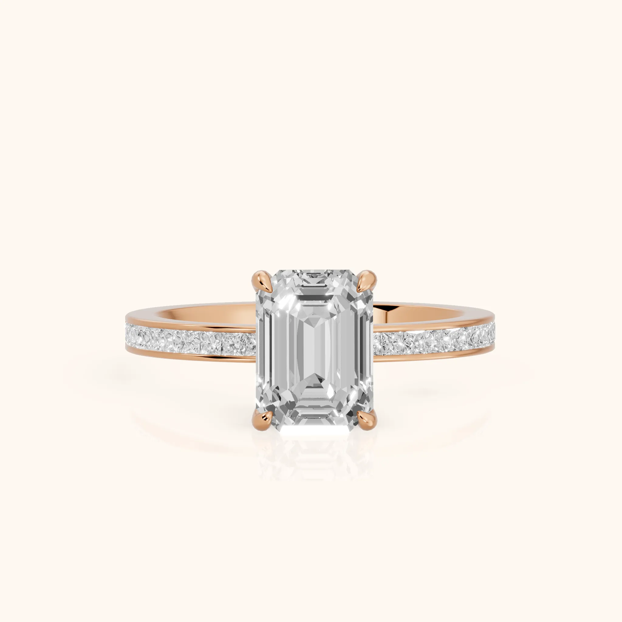 Freja Channel Set Emerald Diamond Engagement Ring in Rose Gold — view 1