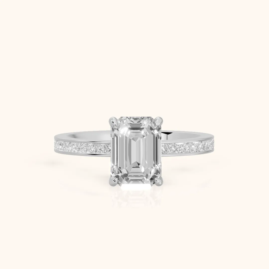 Freja Channel Set Emerald Diamond Engagement Ring in White Gold — view 2