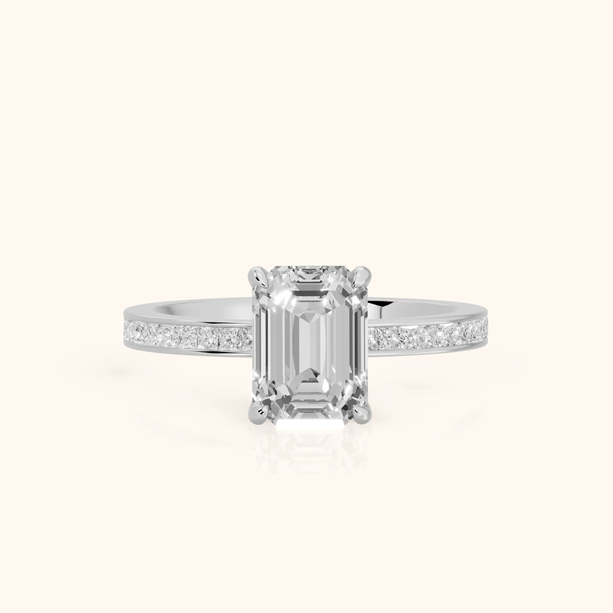 Freja Channel Set Emerald Diamond Engagement Ring in White Gold — view 1
