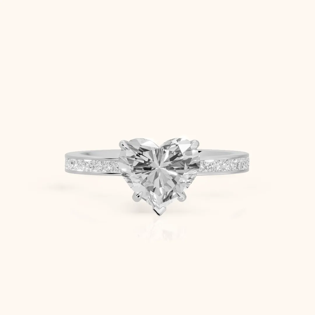 Freja Channel Set Heart Diamond Engagement Ring in Silver — view 2