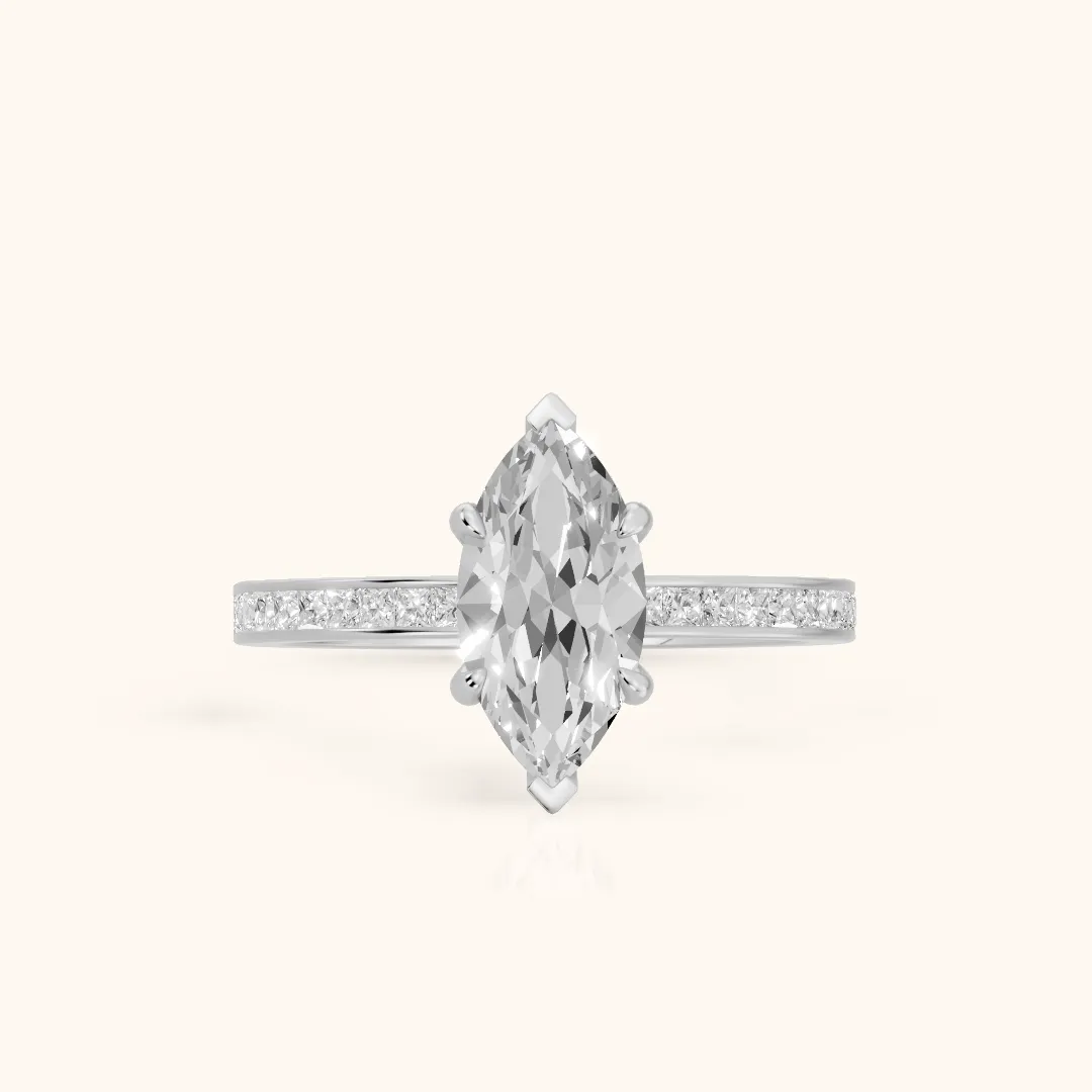 Freja Channel Set Marquise Diamond Engagement Ring in Silver — view 2