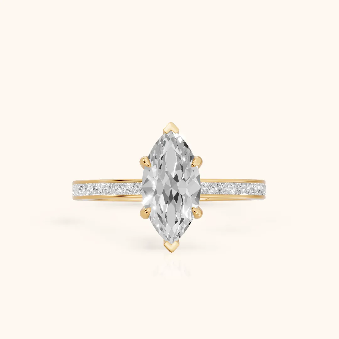 Freja Channel Set Marquise Diamond Engagement Ring in Yellow Gold — view 2