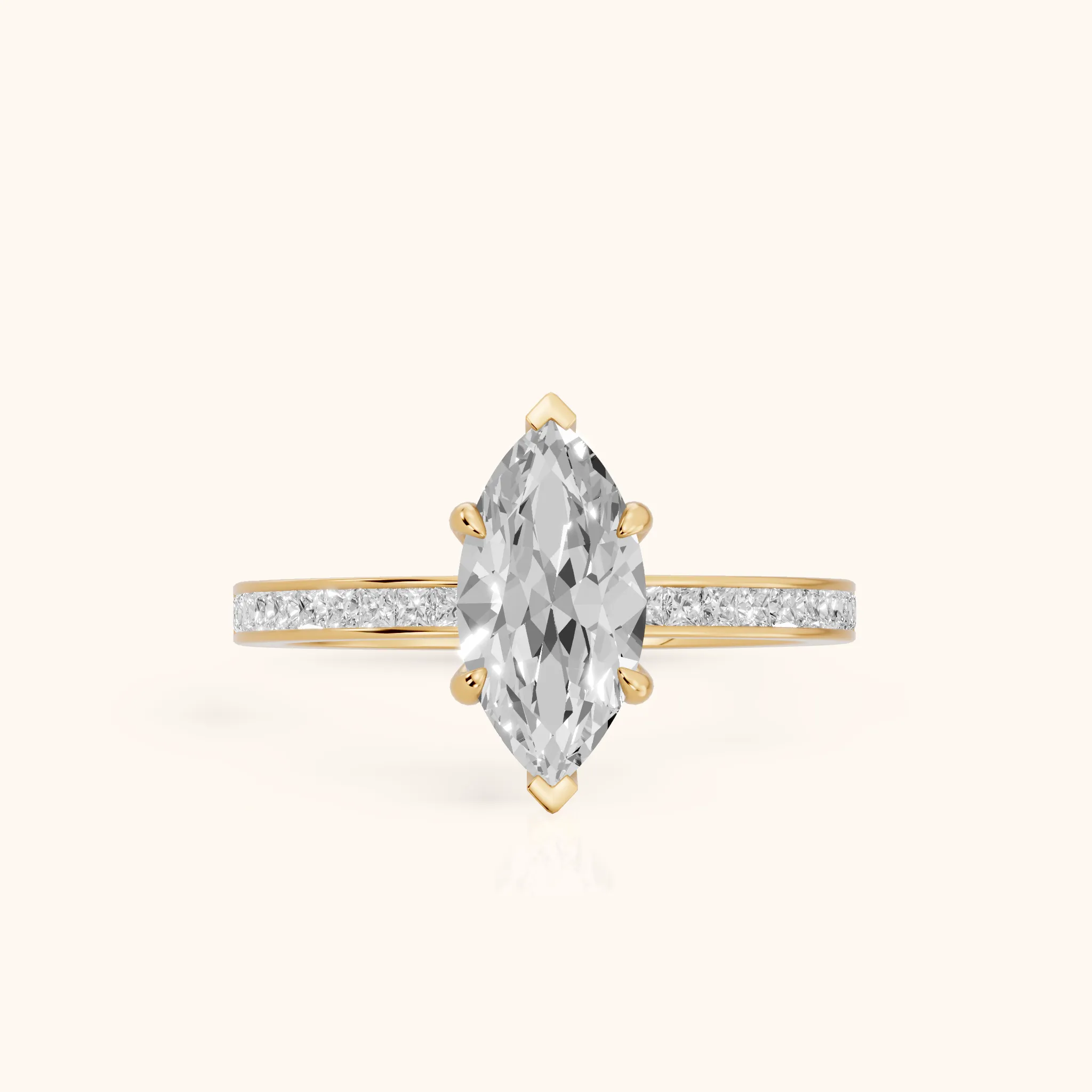 Freja Channel Set Marquise Diamond Engagement Ring in Yellow Gold — view 1