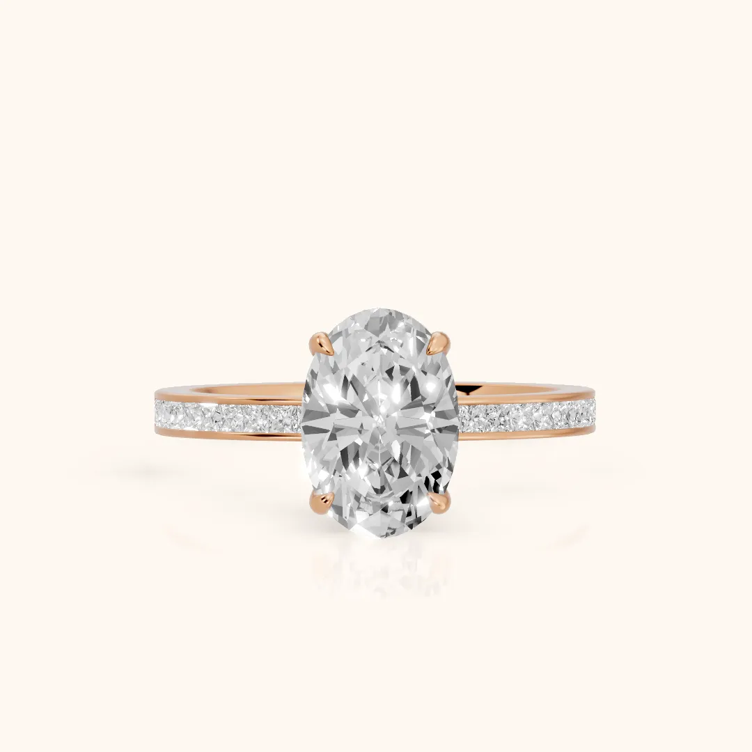 Freja Channel Set Oval Diamond Engagement Ring in Rose Gold — view 2
