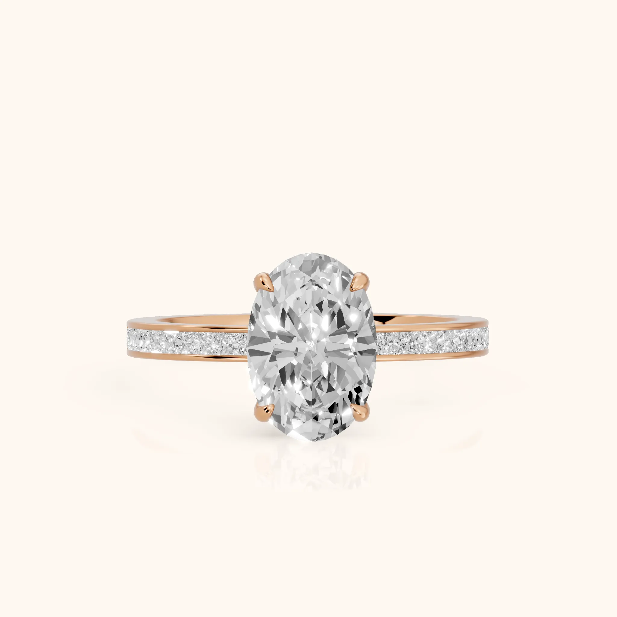 Freja Channel Set Oval Diamond Engagement Ring in Rose Gold — view 1