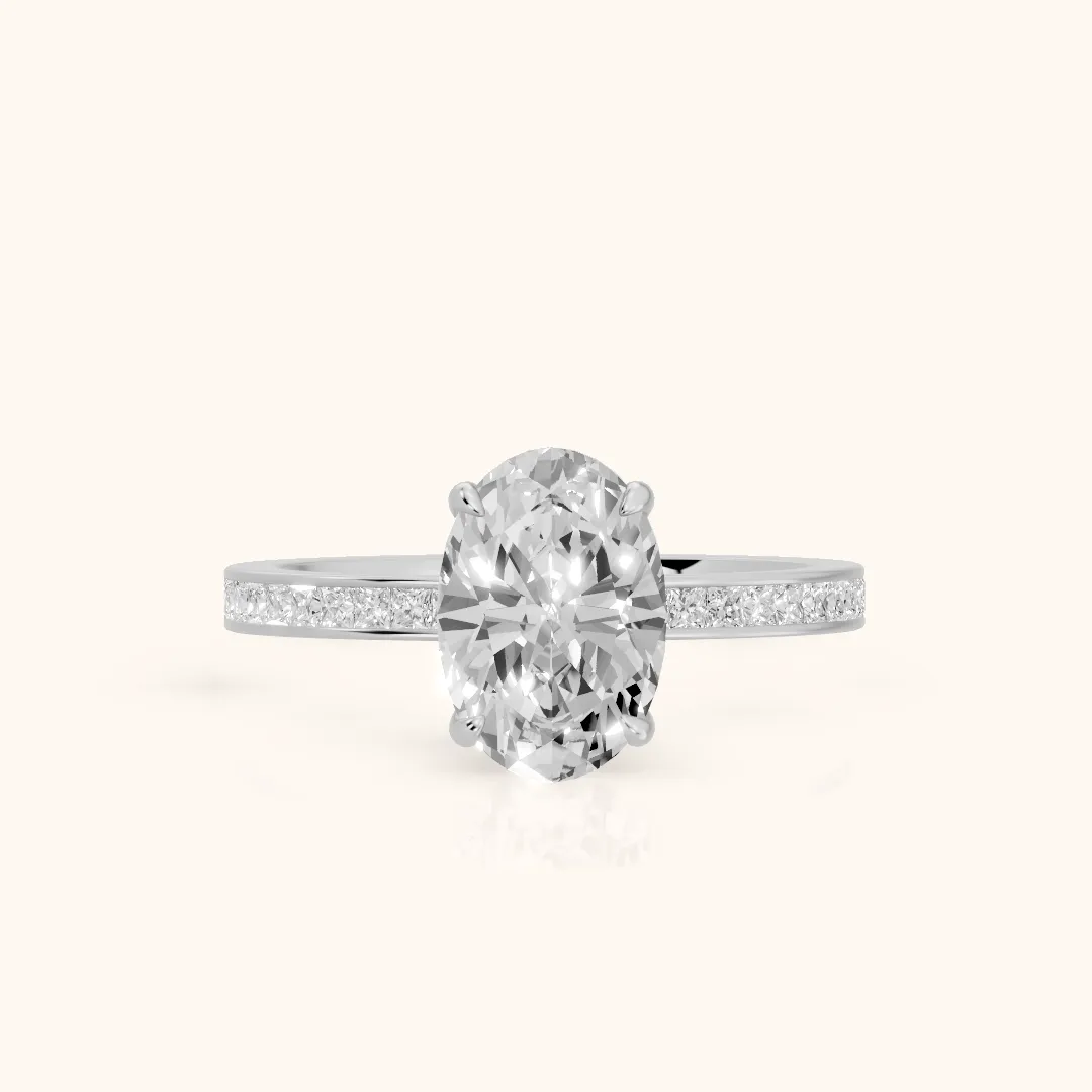 Freja Channel Set Oval Diamond Engagement Ring in Platinum — view 2