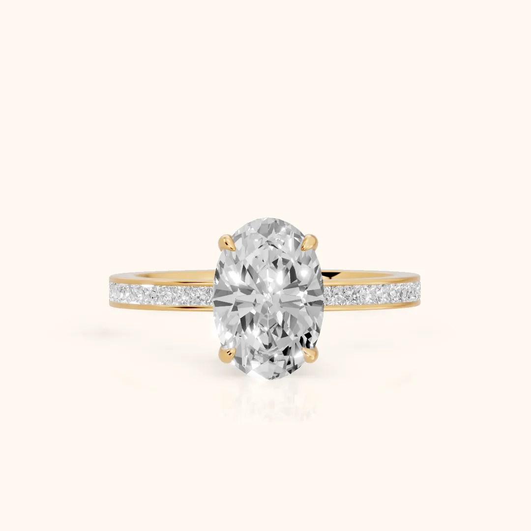 Freja Channel Set Oval Diamond Engagement Ring in Yellow Gold — view 2