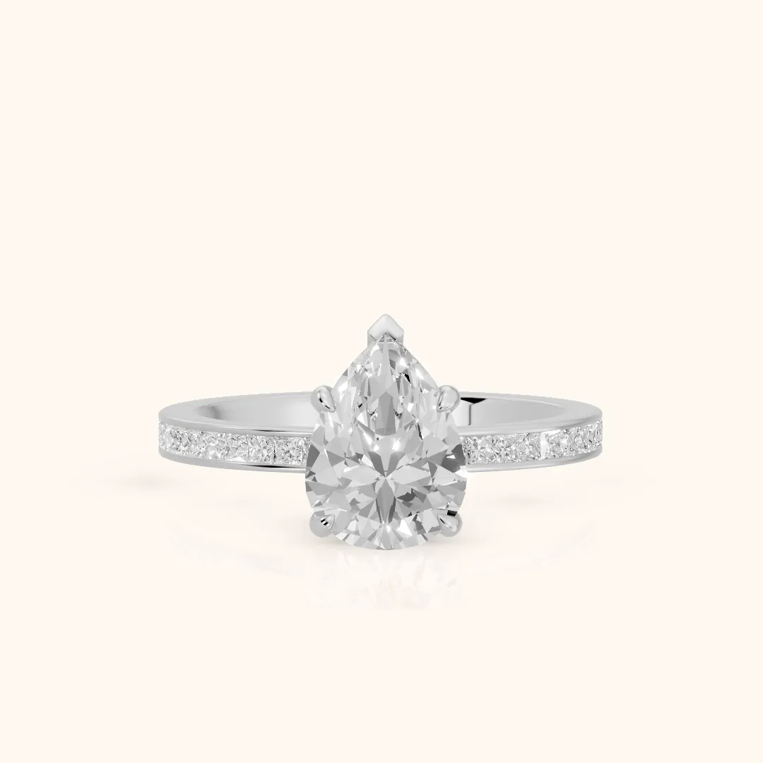 Freja Channel Set Pear Diamond Engagement Ring in Silver — view 2