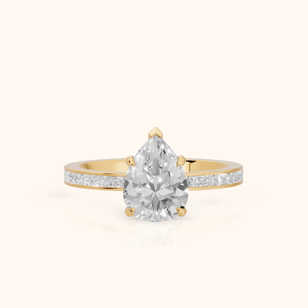 Freja Channel Set Pear Diamond Engagement Ring in Yellow Gold — view 2