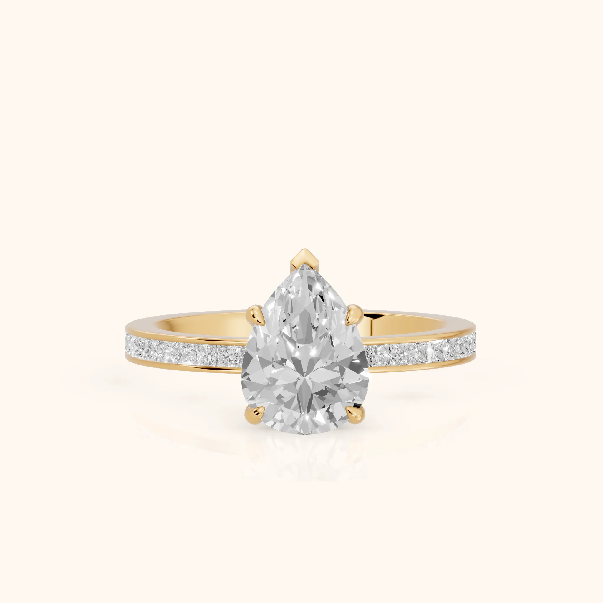 Freja Channel Set Pear Diamond Engagement Ring in Yellow Gold — view 1