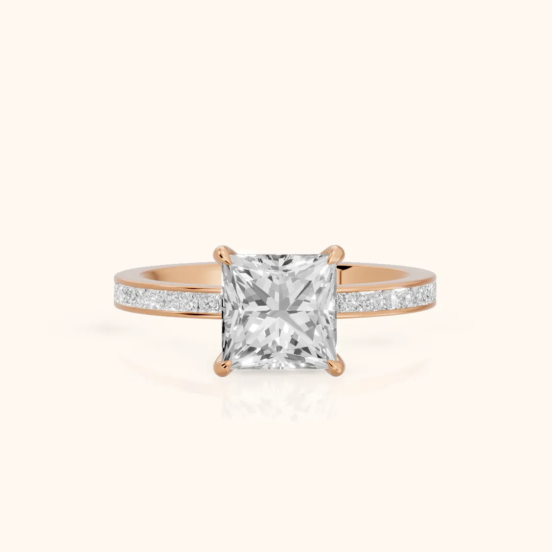 Freja Channel Set Princess Diamond Engagement Ring in Rose Gold — view 2