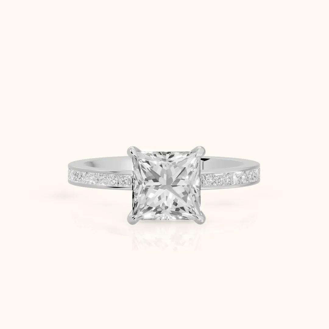 Freja Channel Set Princess Diamond Engagement Ring in White Gold — view 2