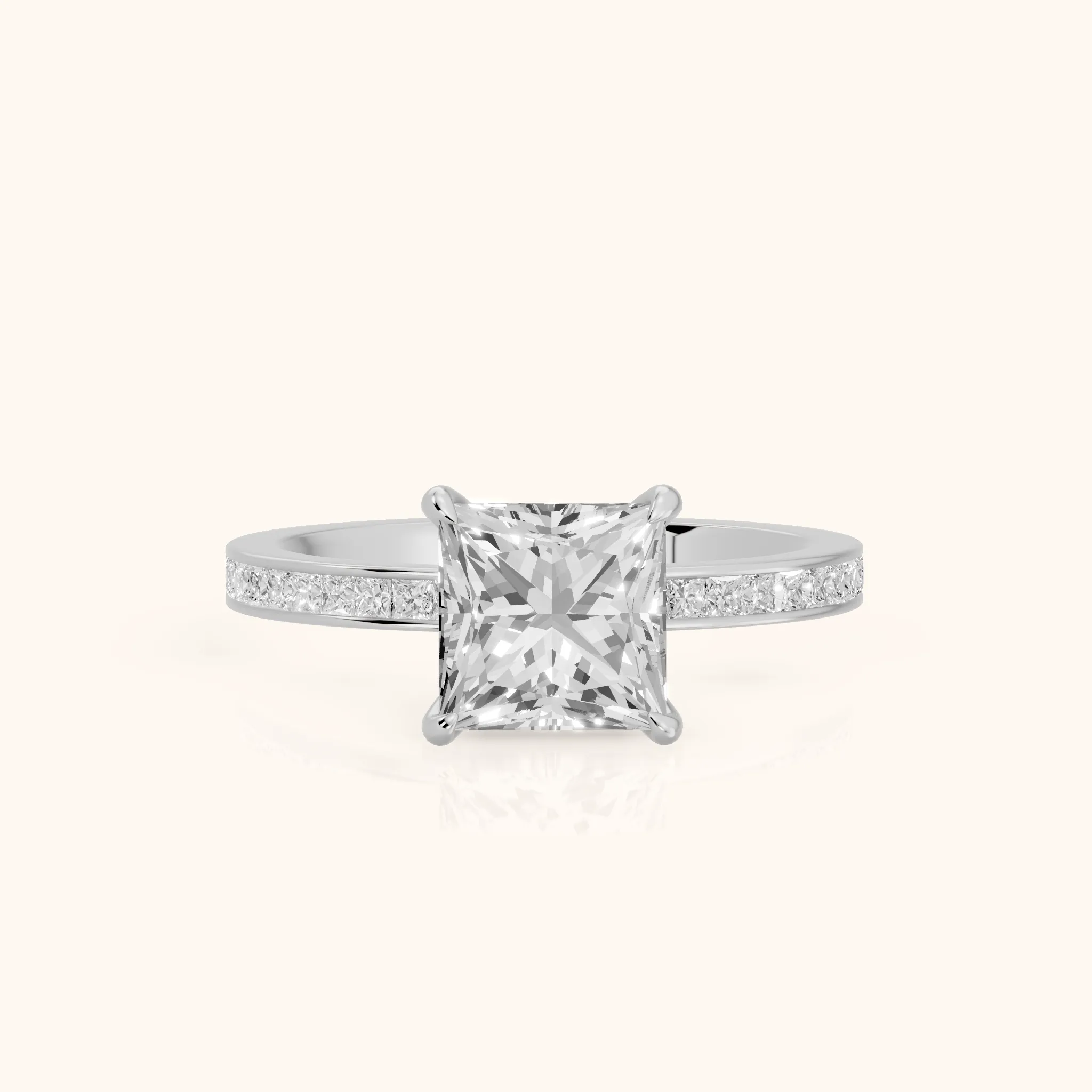 Freja Channel Set Princess Diamond Engagement Ring in White Gold — view 1