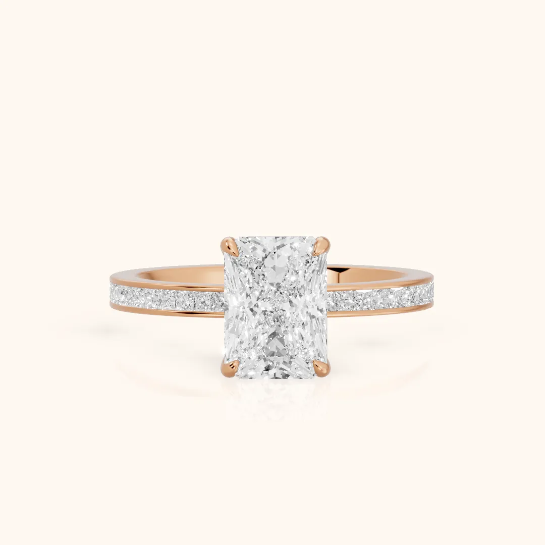 Freja Channel Set Radiant Diamond Engagement Ring in Rose Gold — view 2